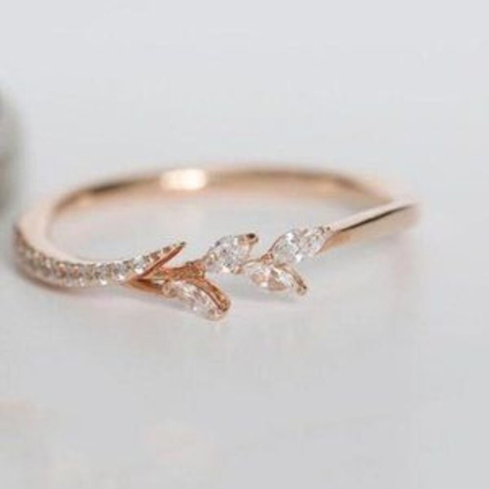NEW 18K Rose Gold Marquis Diamond Leaf Branch Ring